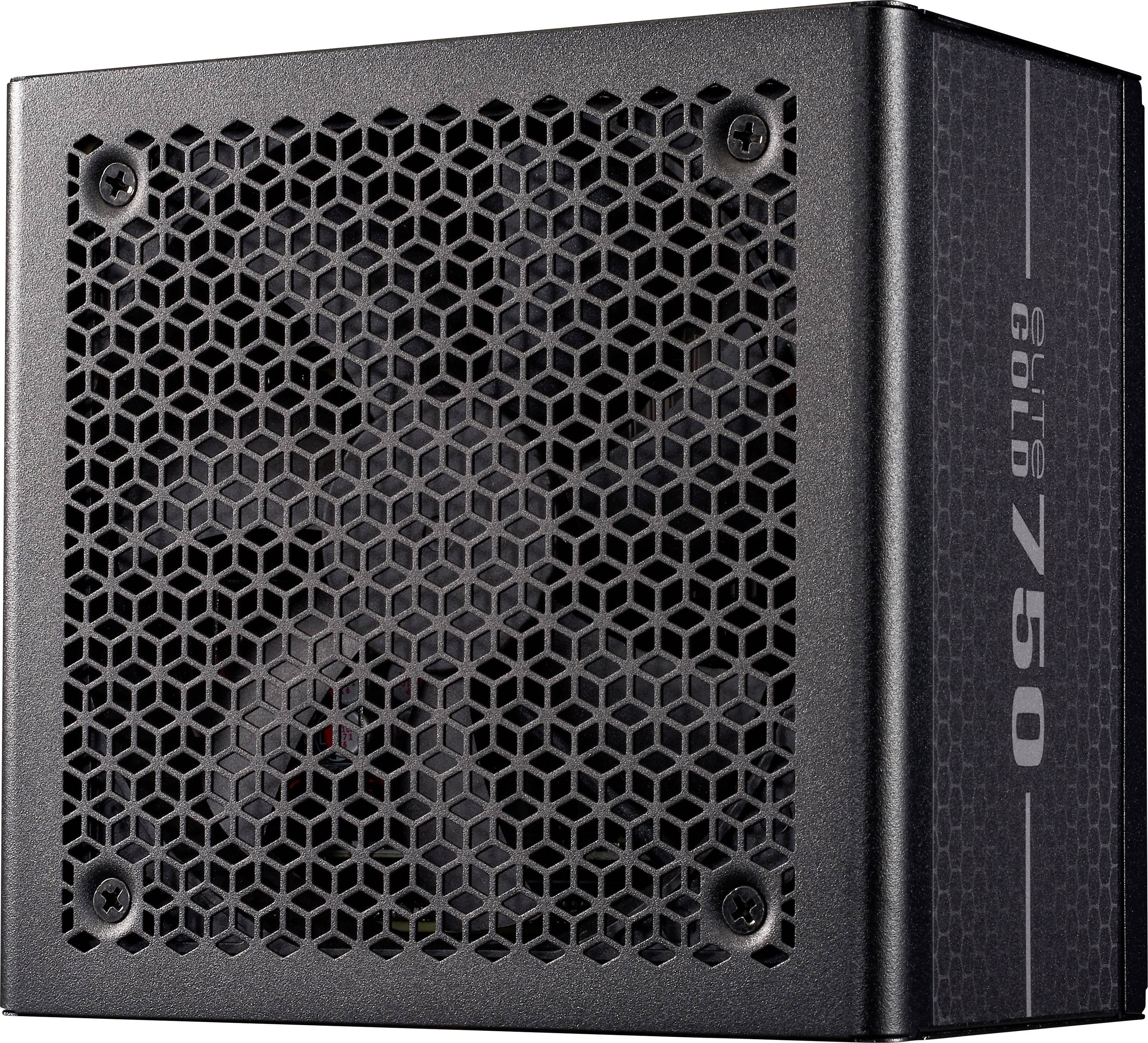 Schwarzes EVGA SuperNOVA 750 G5 Netzteil mit Bienenwaben-Lüftergitter, vor weißem Hintergrund dargestellt.
