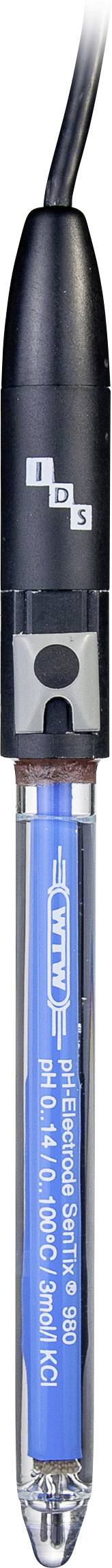 Ein blauer und schwarzer Mettler Toledo pH-Sensor mit zylindrischer Sonde und Kabel für Labor- oder Industrieanwendungen.