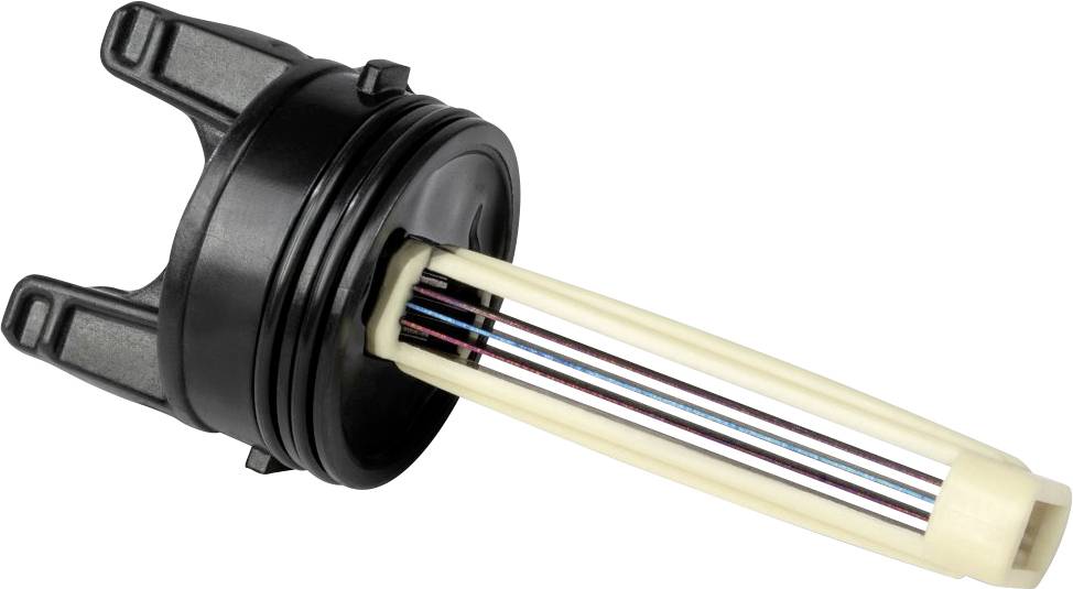 Eine schwarze und weiße Autoolfilterkappe mit integriertem Ölmessstab, die eine zylindrische Form aufweist und kleine Griffe für einfache Entfernung hat.