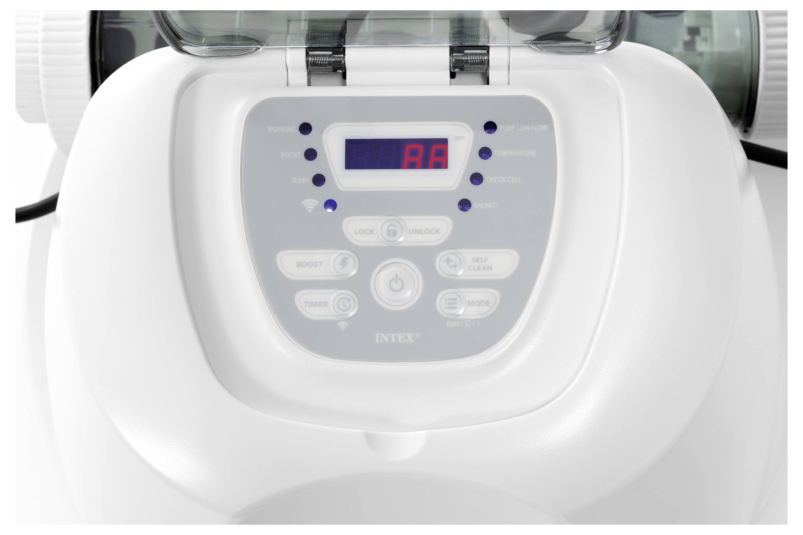 Eine Nahaufnahme eines Bedienfeldes auf einem weißen Gerät, das die Nummer „A9