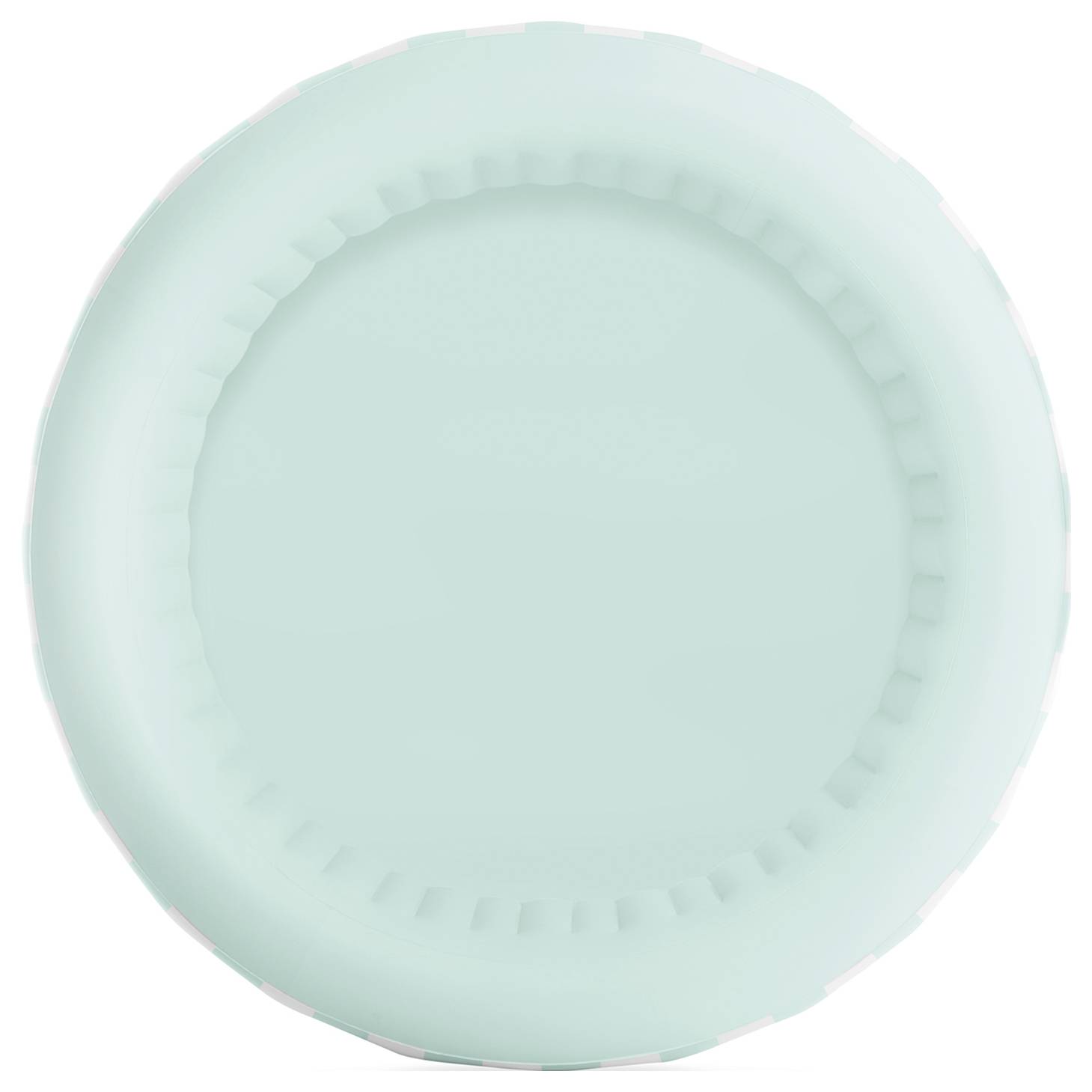 Eine blaue aufblasbare Rutsche, die als Cartoon-Meeresschildkröte gestaltet ist, mit einem lächelnden Gesicht und Schuppenmuster, bestimmt für Kinderspiele.