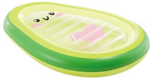 Blaue aufblasbare Luftmatratze mit grauem Rand, mit horizontalen Rippen und einer integrierten Pumpe an der unteren Kante.