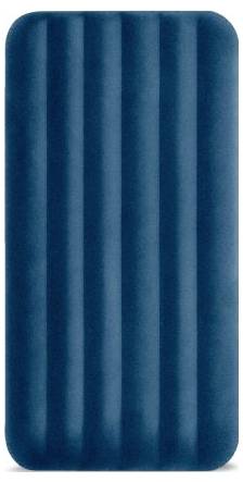 Aufblasbares blaue Luftmatratze mit Längsfurchen auf weißem Hintergrund.