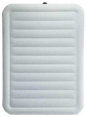 Eine aufblasbare Luftmatratze mit rechteckiger Form, geripptem Oberflächenmuster und einem kleinen Ventil oben zum Aufblasen.