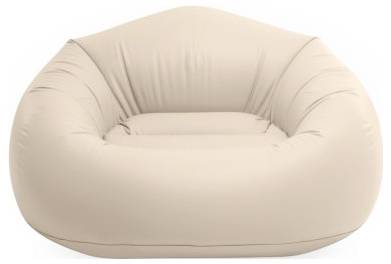 Ein großer, beiger Sitzsack mit weichem, rundem Design und breitem, einladendem Sitzbereich.