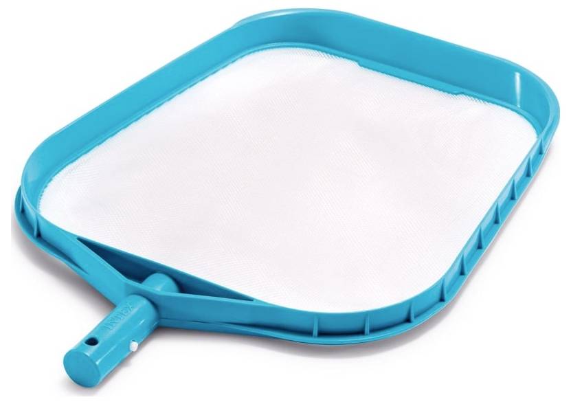 Blauer Pool-Skimmer-Netz mit Kunststoffrahmen und feinem Netzgewebe, entwickelt zum Entfernen von Verschmutzungen aus Schwimmbädern.