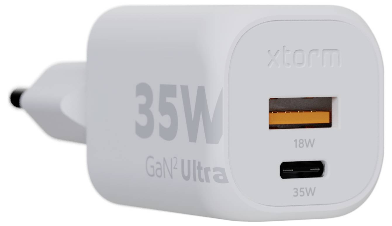 XTORM Ultra Wall USB Ladegerät 35W 1x USB-C®, 1x USB-A Quick Charge 3.0 Weiß GaN