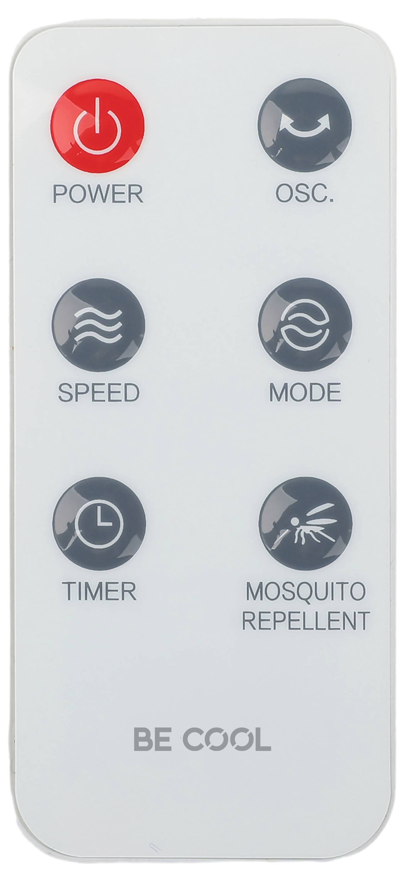 Fernbedienung mit sechs Tasten: „Stromversorgung