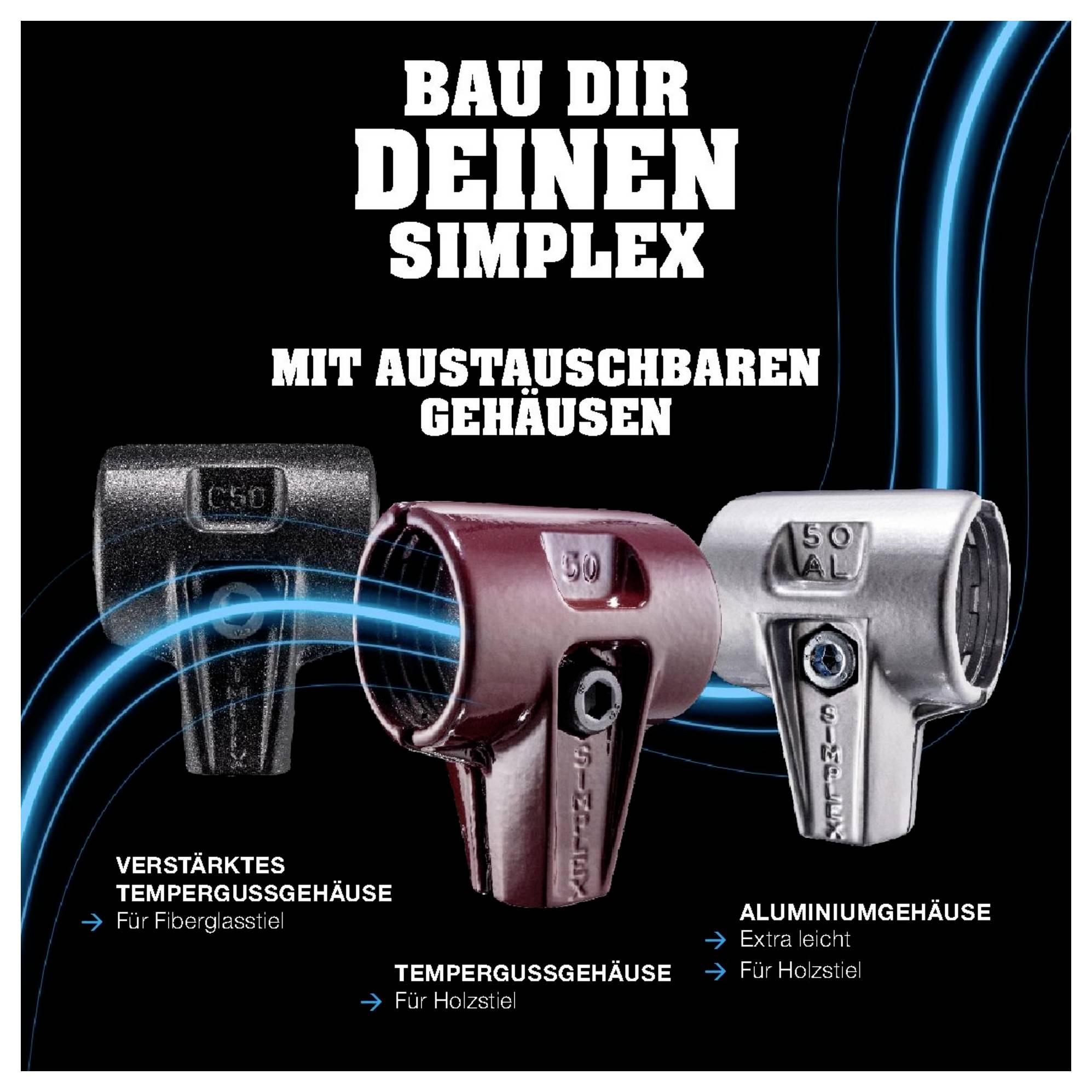 'Bau dir deinen Simplex' - Austauschbare Gehäuseoptionen: verstärktes Tempergussgehäuse, Tempergussgehäuse, Aluminiumgehäuse.