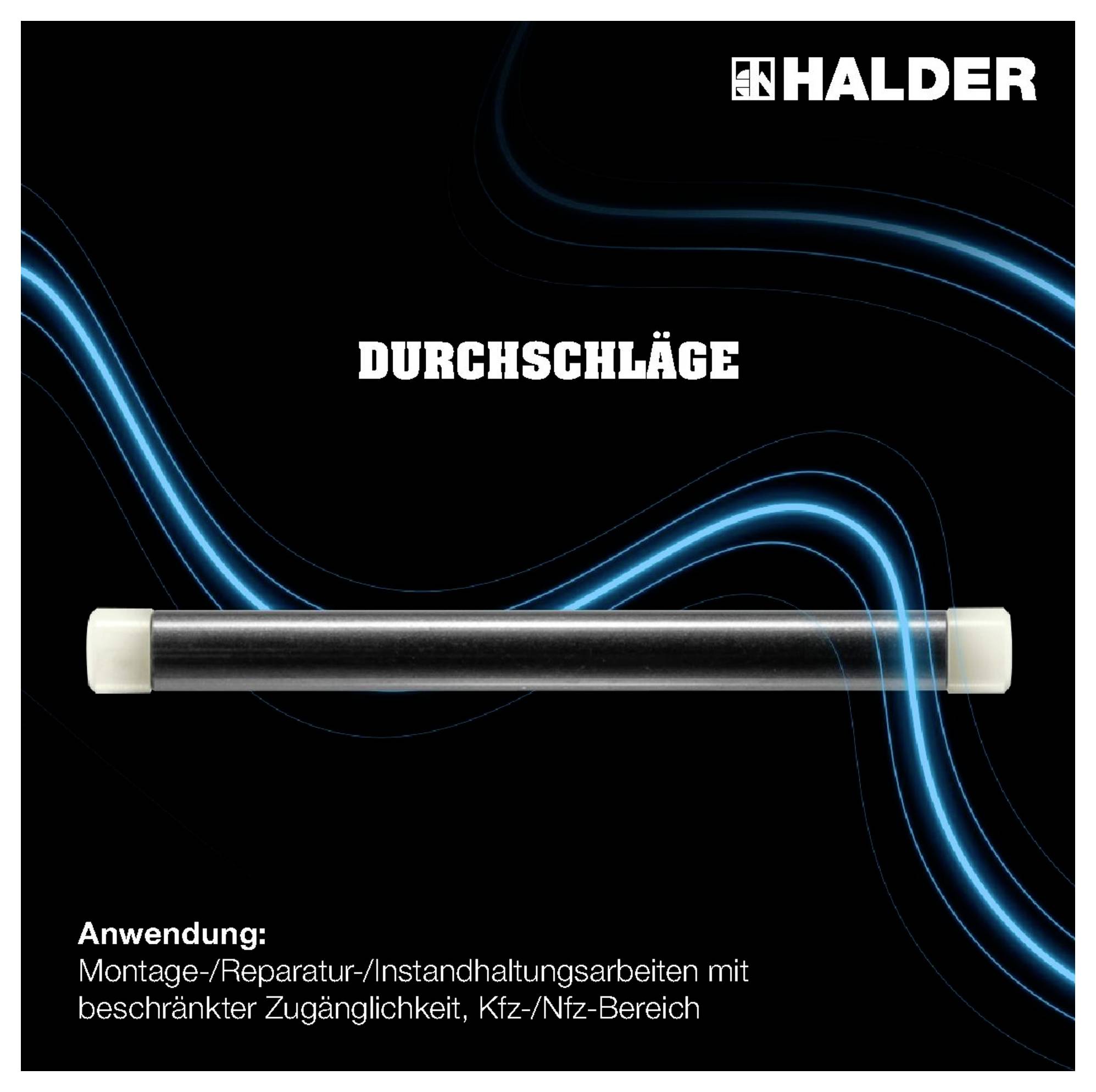 Durchschläge-Werkzeug von Halder für Montage, Reparatur und Instandhaltung bei eingeschränktem Zugang, besonders im Kfz-Bereich.