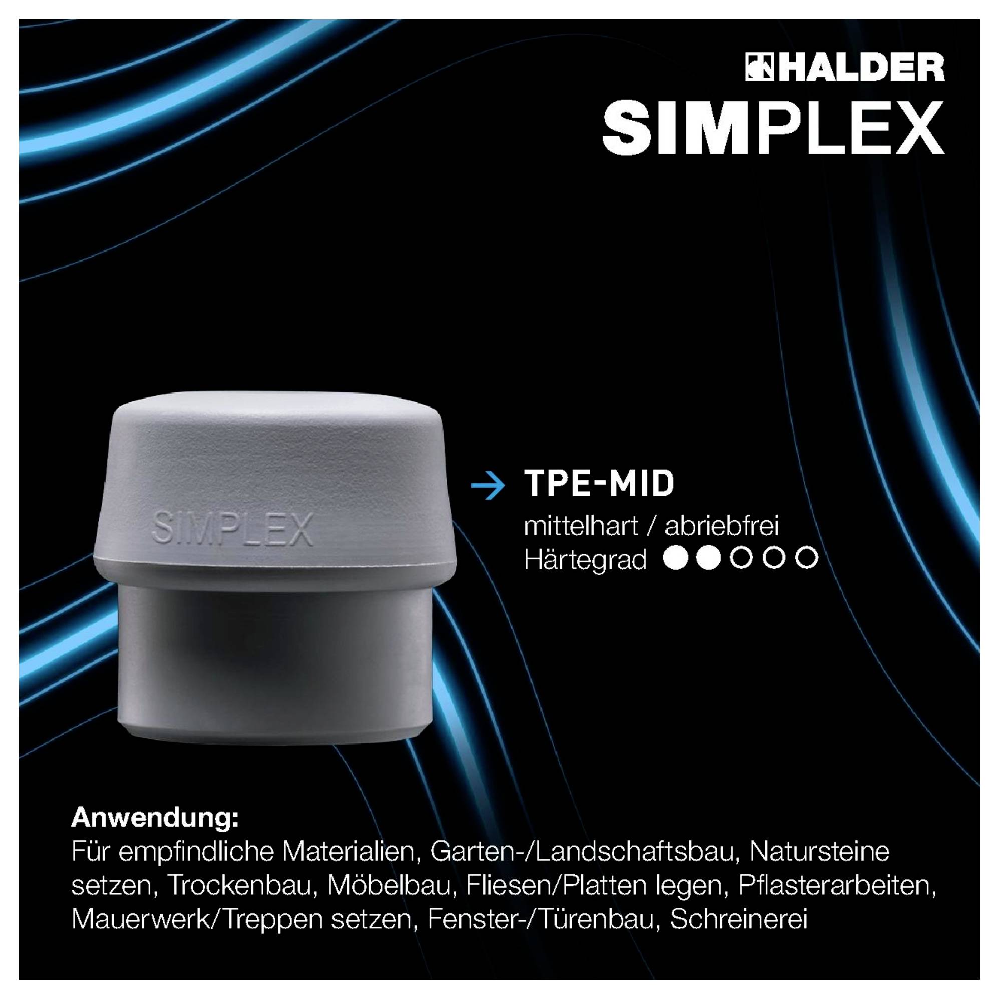 'Halder SIMPLEX' Werkzeugaufsatz für empfindliche Arbeiten, Material: TPE-MID, mittelhart, abriebfrei. Anwendungen: Gartenbau, Möbelbau, Fliesenlegen.
