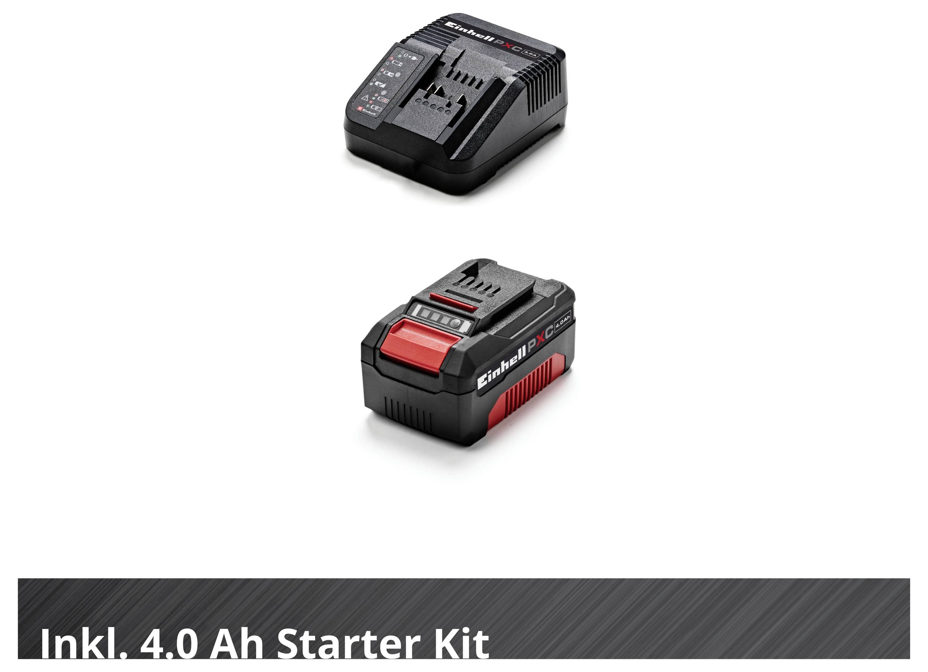 Vier schwarze und rote Werkzeugkoffer in verschiedenen Ansichten; betont wird die Kompatibilität mit dem Einhell Half Size E-Case Koffersystem.