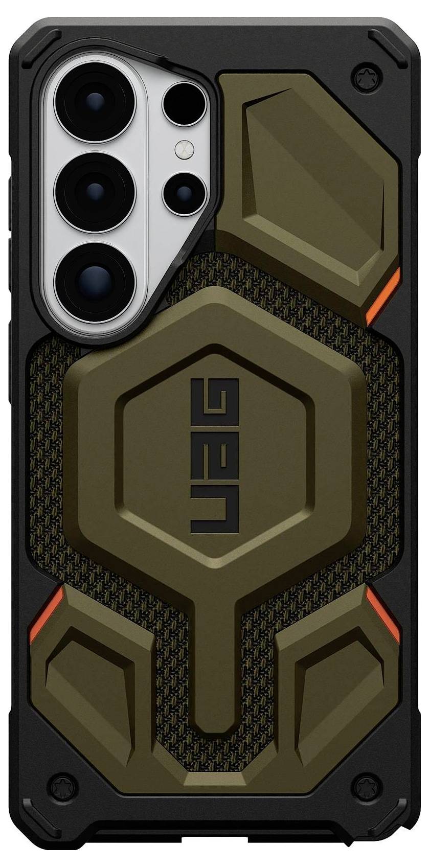 Zwei schwarze Smartphone-Hüllen mit Ringhaltern; eine Hülle hat einen eingesteckten Stylus; beide haben verstärkte Kanten zum Schutz.