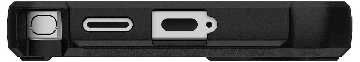 Ein transparentes Handyetui mit präzisen Ausschnitten für Anschlüsse, Tasten und eine Kamera.