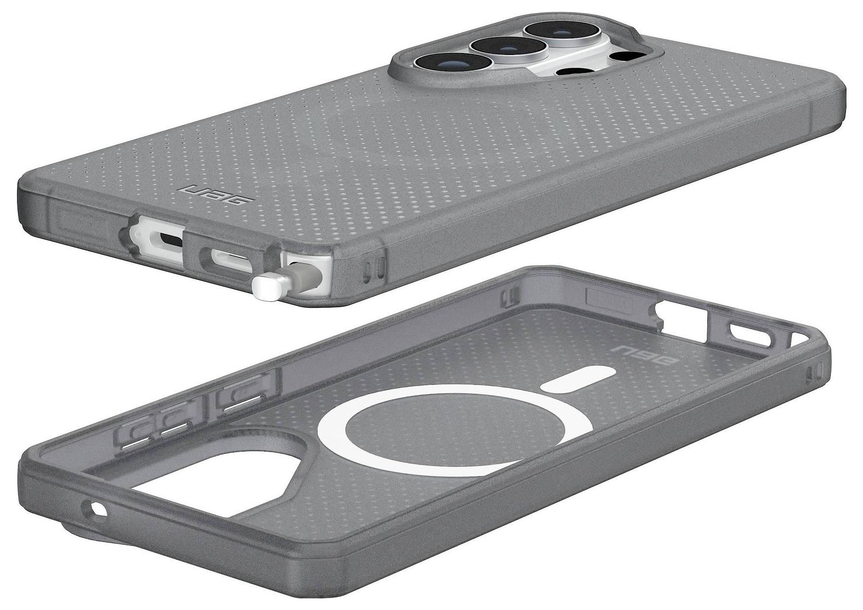 Seitenansicht eines schwarzen, rechteckigen elektronischen Geräts mit leicht abgerundeter Kante und sichtbaren Tasten auf der linken Seite.