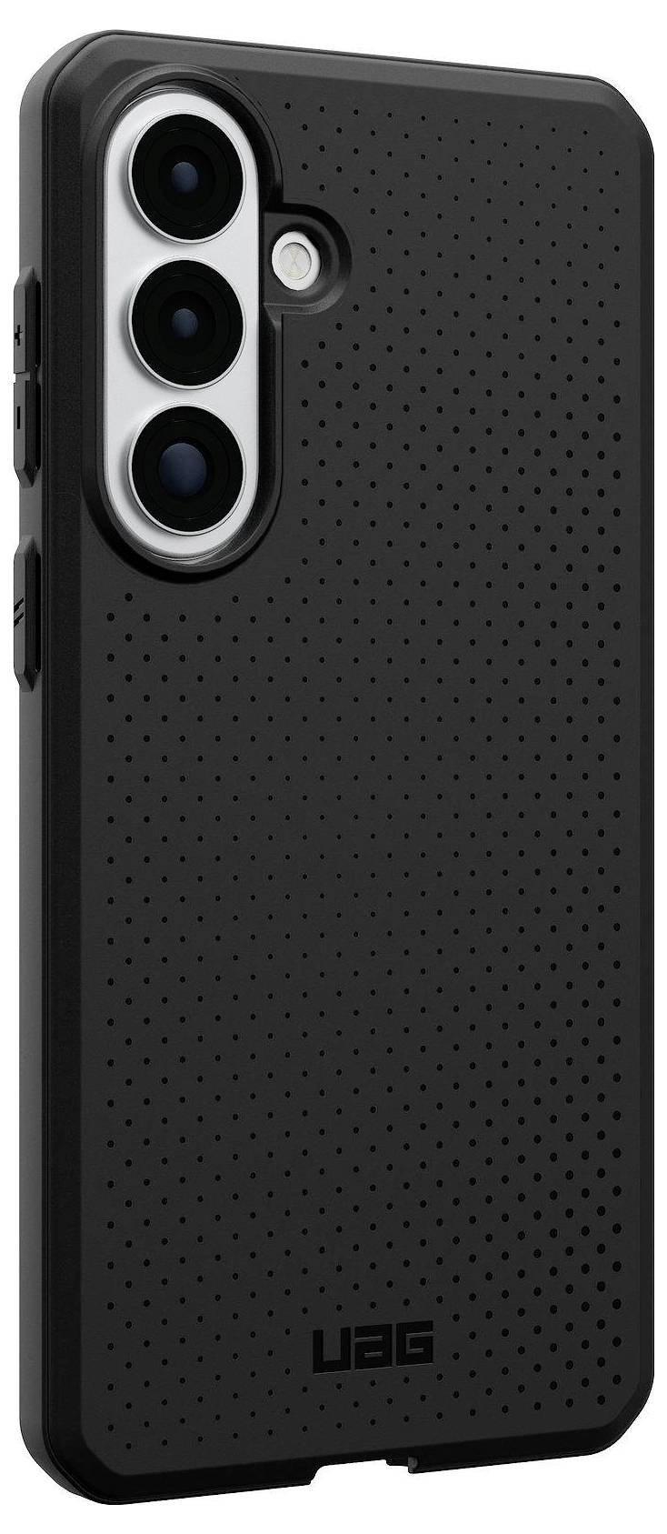 Ein robustes Handyhülle mit transparentem Rücken, das drei Kameraobjektive in der oberen linken Ecke zeigt, und ein kreisförmiges Ringdesign in der Mitte.