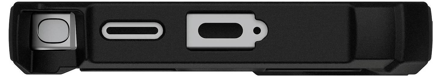 Ein schwarzes Fahrradpedal mit der Oberseite nach oben, das das Befestigungsloch und Reflektoren auf jeder Seite zeigt.