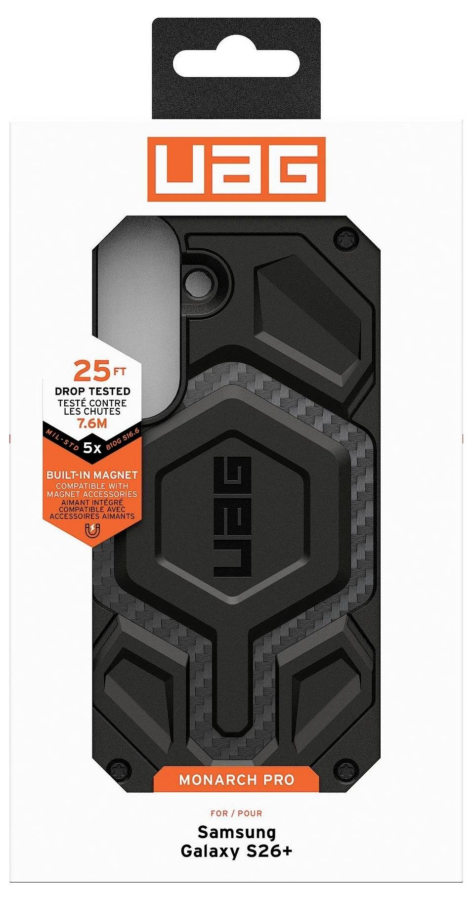 Handyhülle-Verpackung für UAG Monarch Pro, kompatibel mit Samsung Galaxy S26+. Bietet Fallschutz und integrierten Magnet.