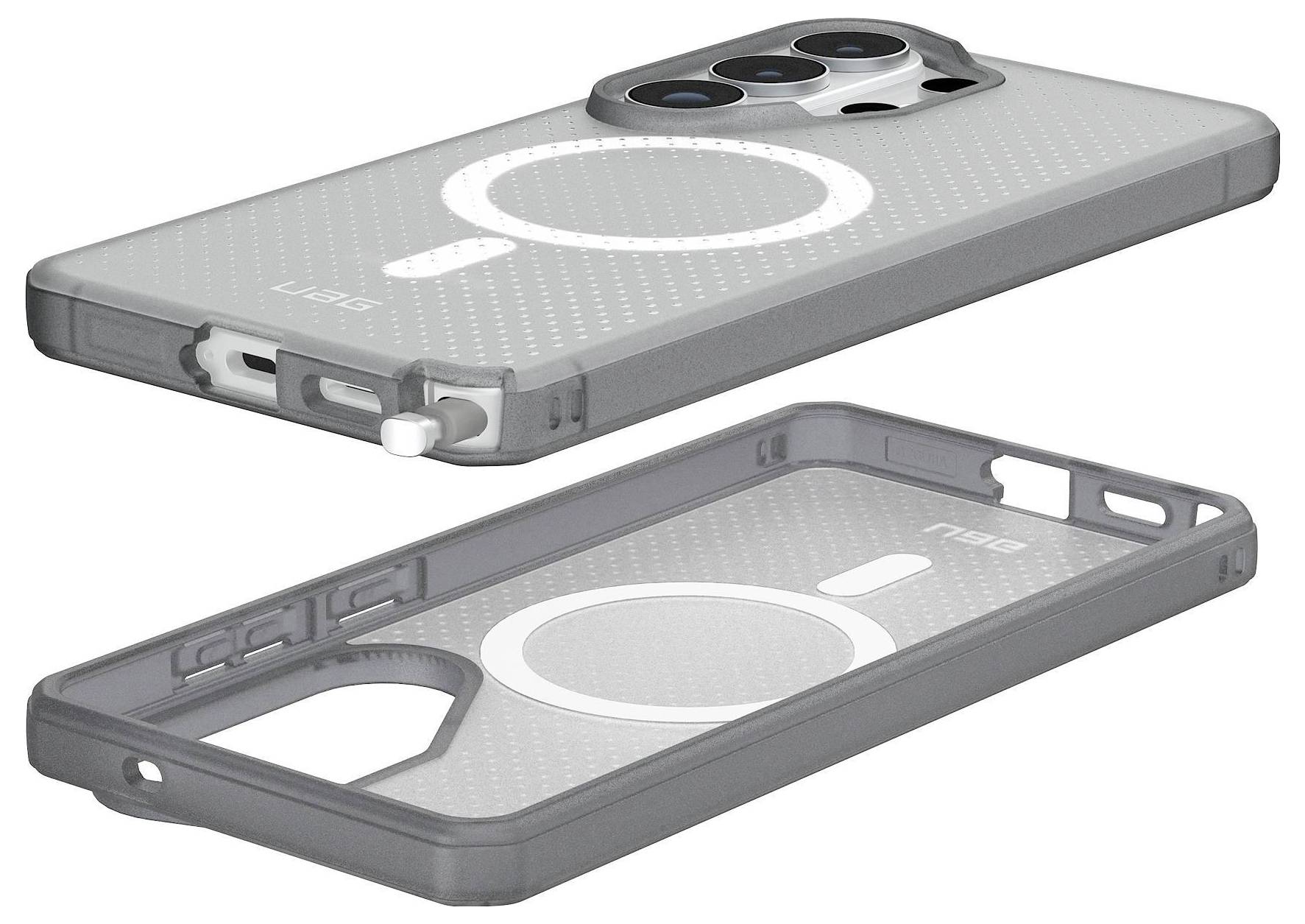 Eine Nahaufnahme eines dunkel gefärbten Endes eines elektronischen Geräts, das einen Knopf, einen USB-C-Anschluss und einen Kopfhöreranschluss zeigt.