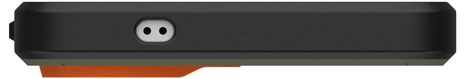 Ein schwarzes, elegantes, rechteckiges Gerät mit glatten Kanten steht aufrecht und erinnert an eine moderne Spielkonsole oder technische Ausrüstung.