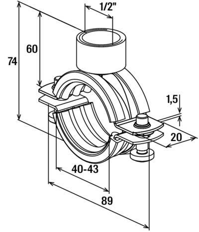 Fischer 577184 Rohrschelle Rohrschelle FRS Zoll 40-43, 1/2", zweischraubig, galvanisch verzinkter Stahl 50St.