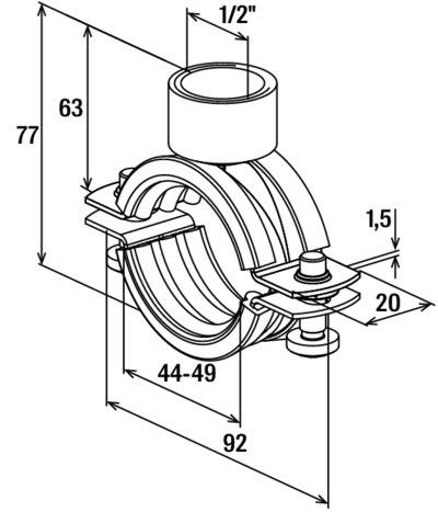 Fischer 577185 Rohrschelle Rohrschelle FRS Zoll 44-49, 1/2", zweischraubig, galvanisch verzinkter Stahl 50St.