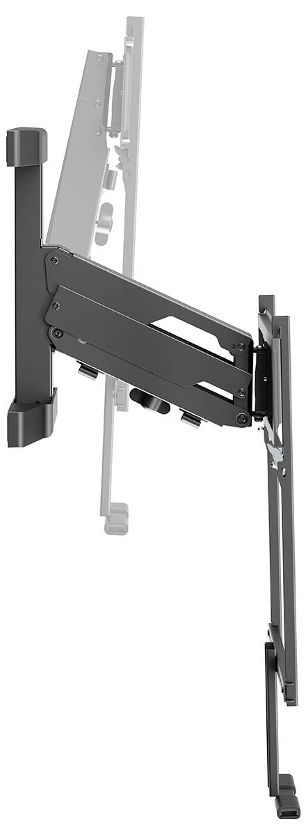 Eine Wandhalterung mit verstellbarem Arm, unter einem Winkel dargestellt, um ihre ausziehbaren und kippbaren Funktionen zur vielseitigen Montage zu demonstrieren.