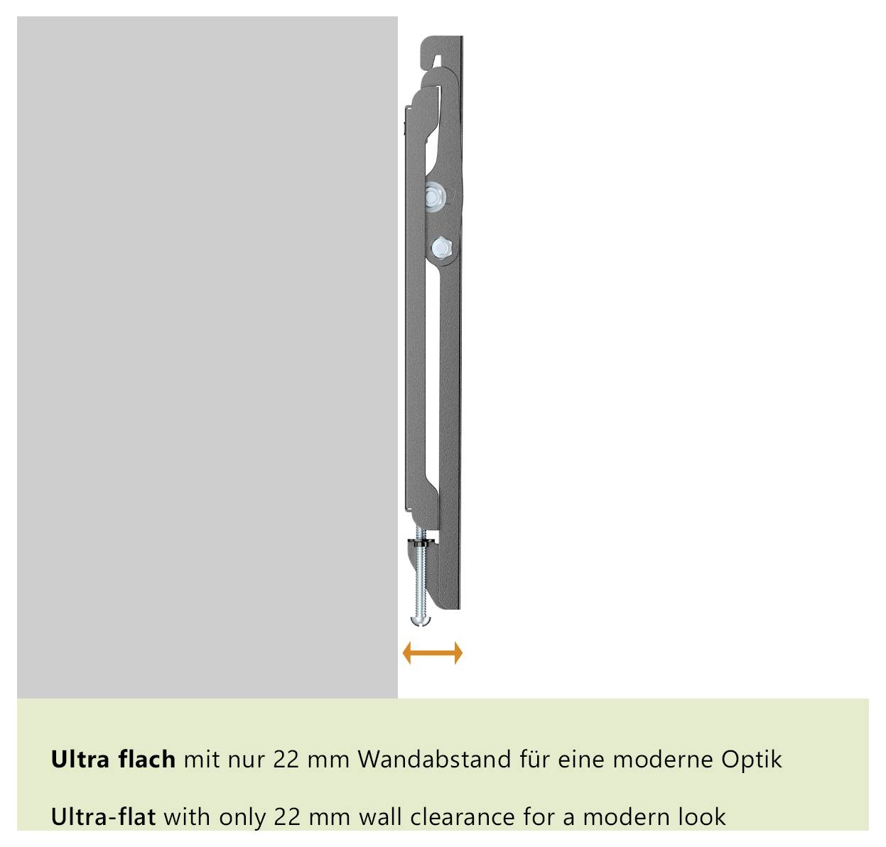 „Ultra-flach mit nur 22 mm Wandabstand für ein modernes Aussehen.