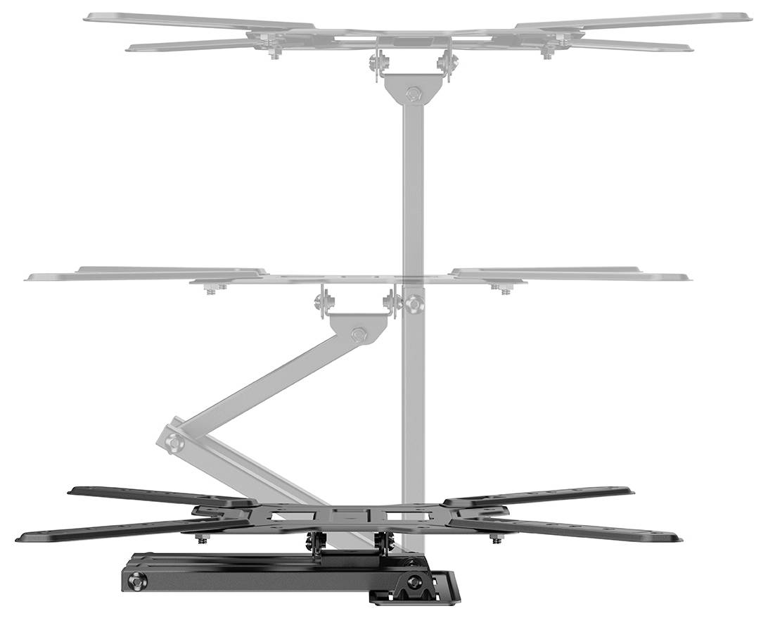 Verstellbare Fernseh-Wandhalterung in Seitenlage mit mehreren Schwenkarmen für verschiedene Betrachtungswinkel.