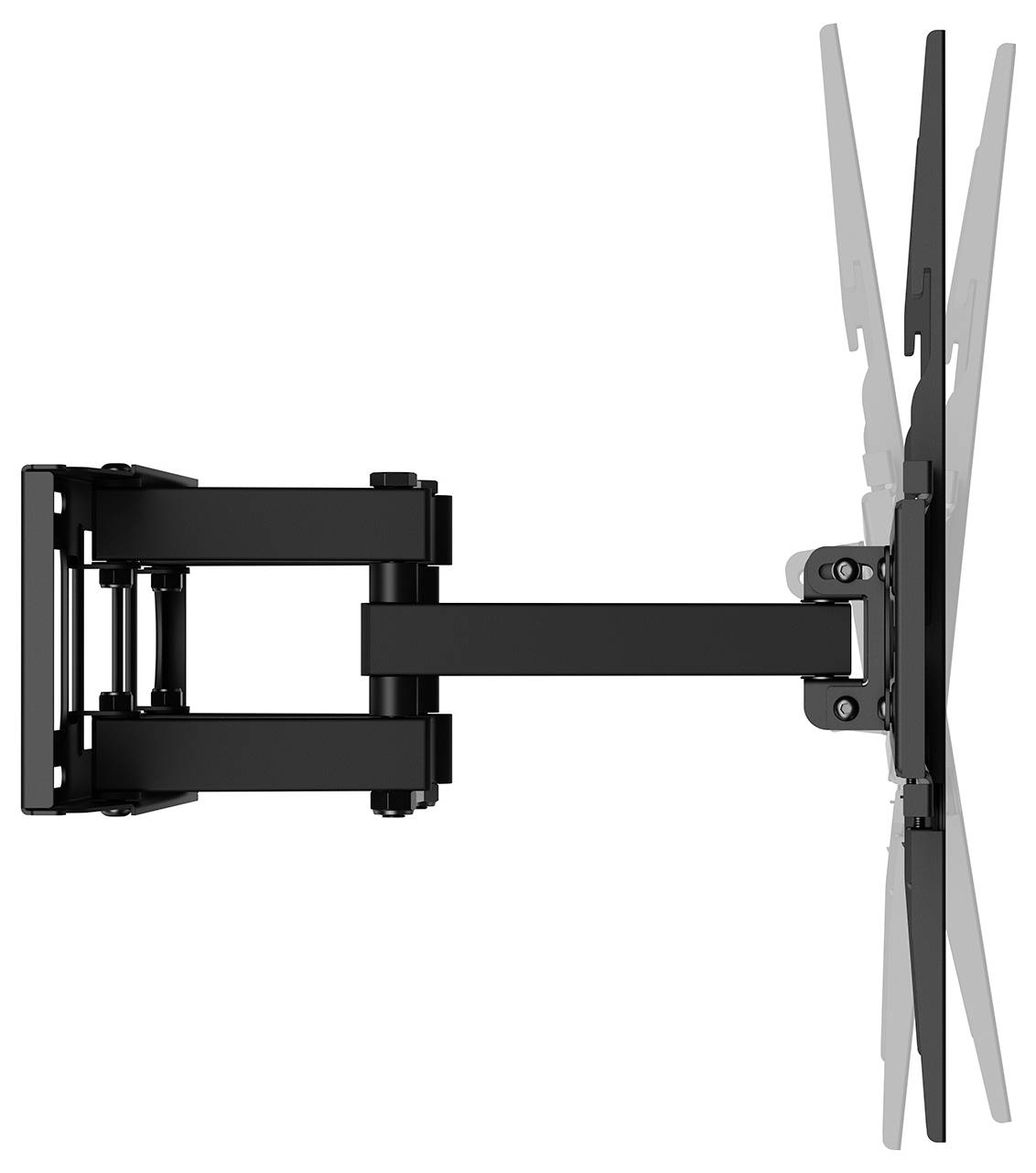 Verstellbare TV-Wandhalterung mit mehreren Schwenkpunkten und Neigungsfunktion, die flexible Bildschirmpositionierung und optimale Betrachtungswinkel ermöglicht.