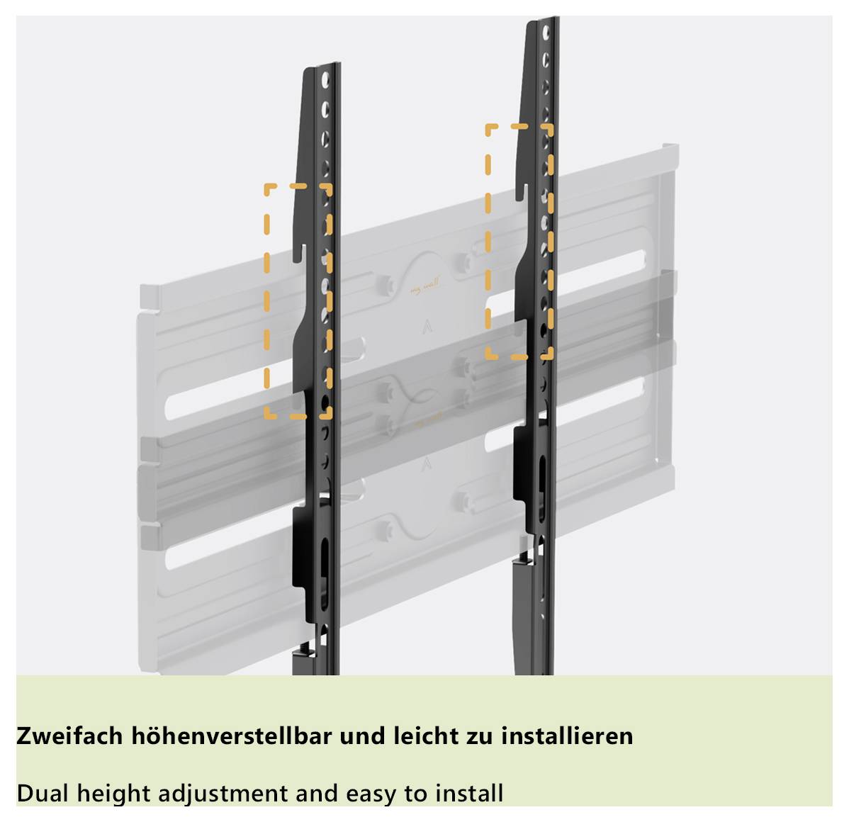 Zweifach höhenverstellbar und leicht zu installieren. Doppelte Höhenverstellung und einfache Installation.