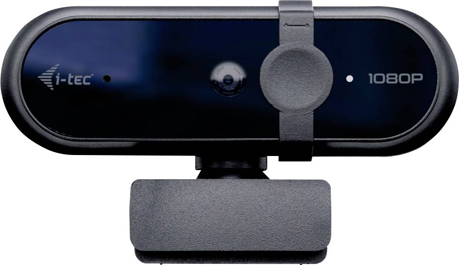 Eine schwarze i-tec 1080P-Webcam mit Cliphalterung ist sichtbar.