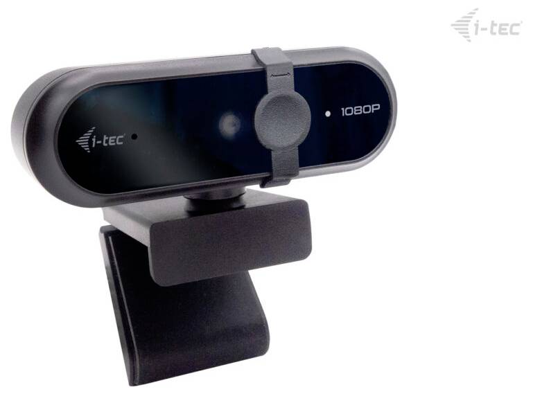 Eine schwarze und verchromte Webcam mit den Logos „1080P