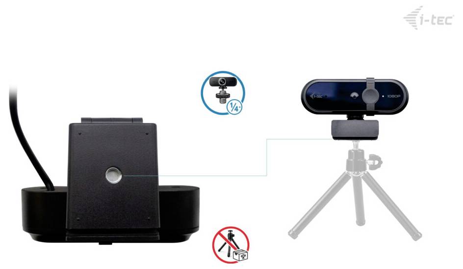 Einfache Installation von Webcams über Stativ, zeigt sichere Montage versus unsachgemäße Verwendung ohne Stativ, mit einem „Keine Hand