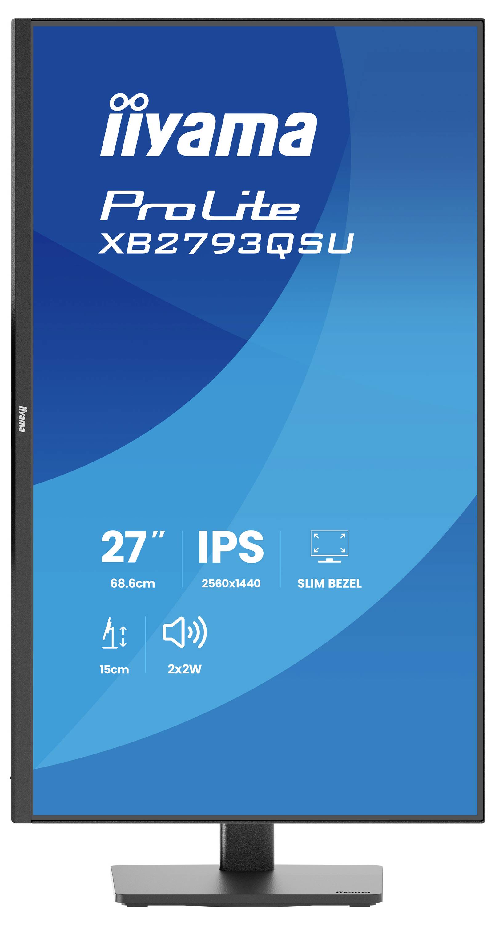 Iiyama ProLite XB2793QSU Monitor, 27 Zoll, 2560x1440 Auflösung, IPS-Display, schmaler Rahmen, zwei 2W-Lautsprecher, höhenverstellbar.
