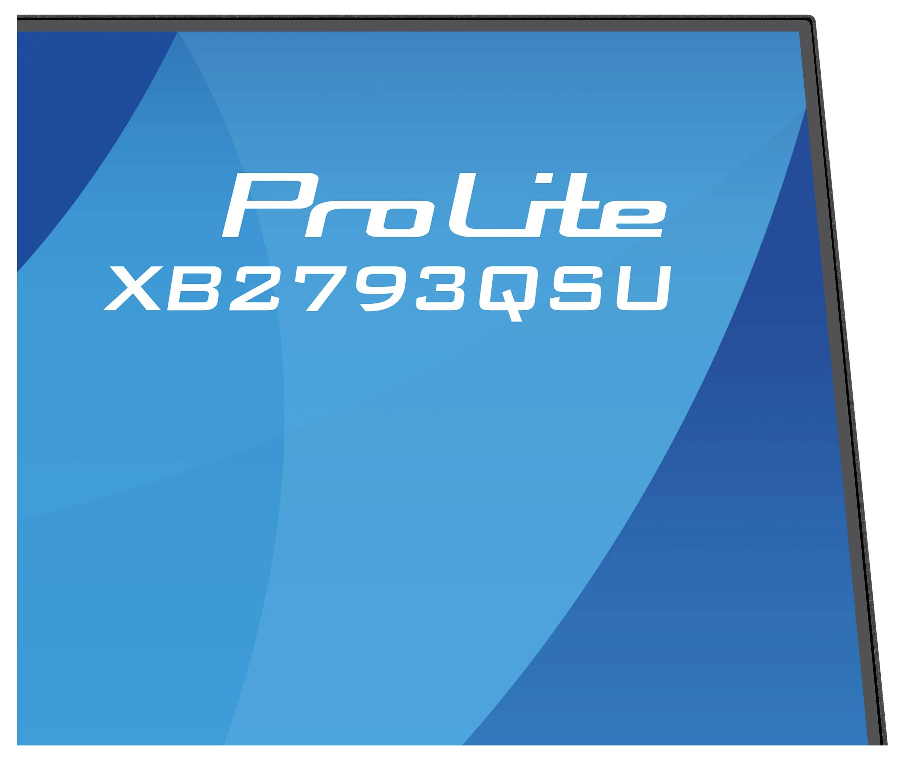 Das Bild zeigt eine blaue Ecke eines Monitors mit weißem Text, auf dem "ProLite XB2793QSU" zu lesen ist, was das Monitormodell angibt.
