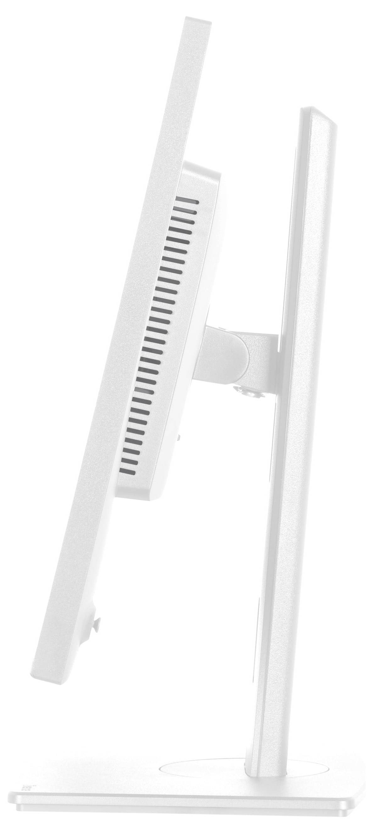Eine Seitenansicht eines schlanken, modernen Computermonitors mit Standfuß, die sein dünnes Design und die Belüftungsöffnungen zeigt.