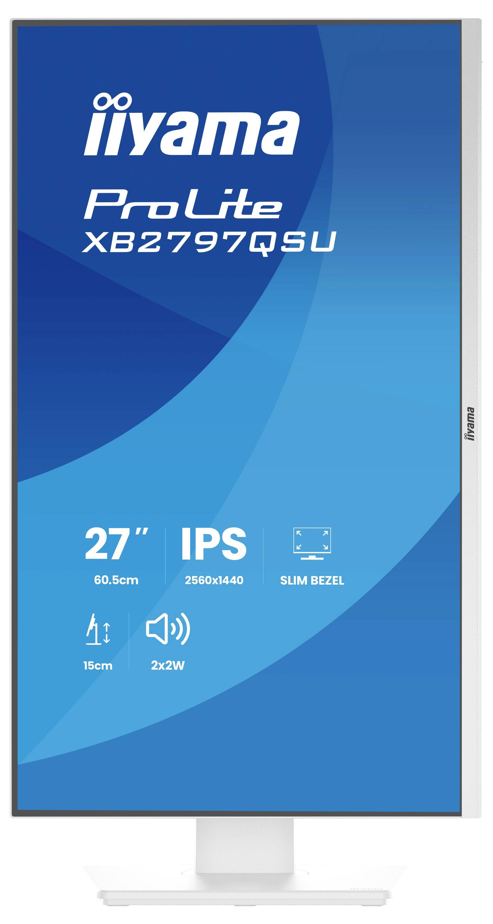 Ein vertikales Monitor-Display mit der Bezeichnung „Iiyama ProLite XB2797QSU