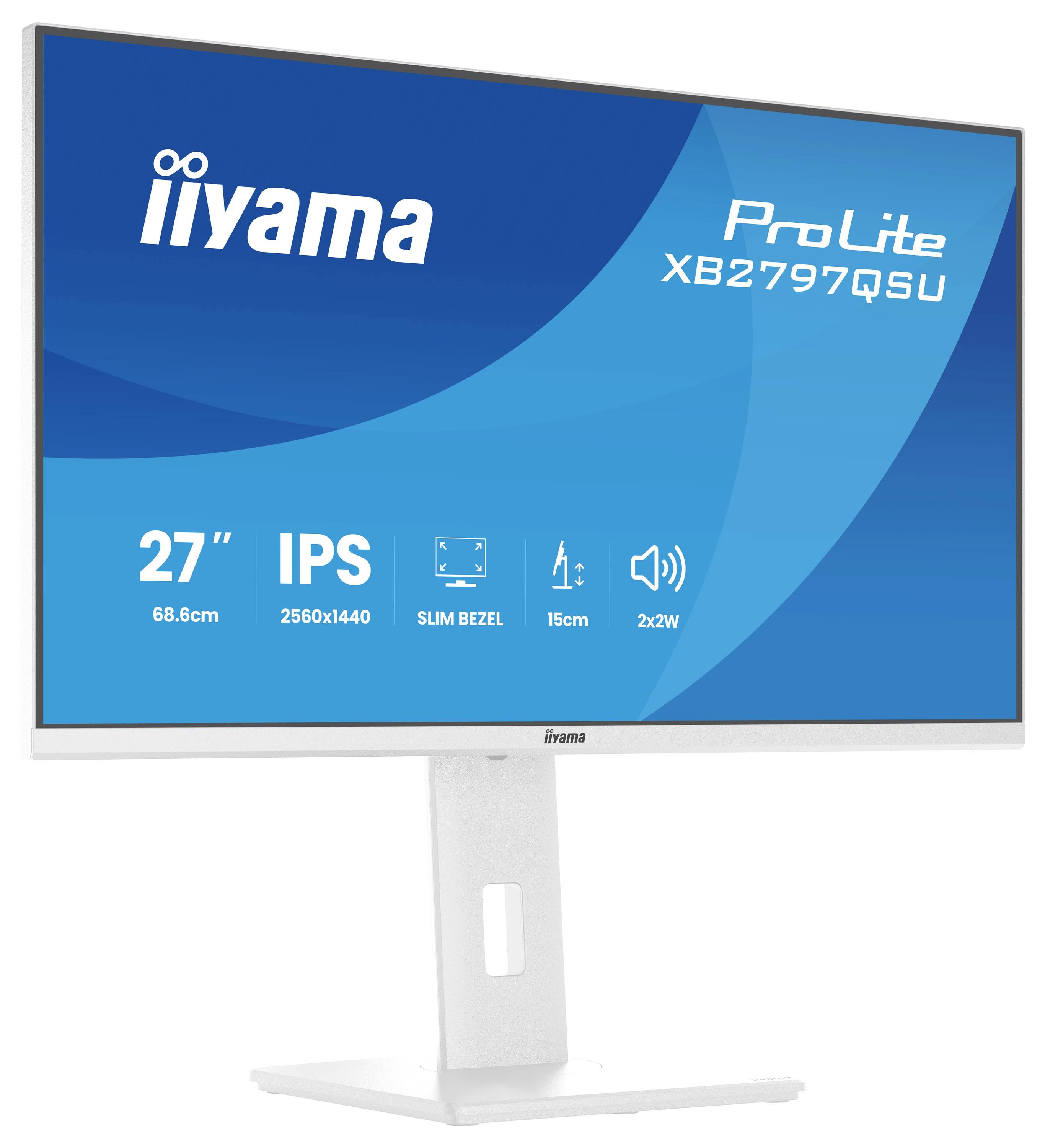 Ein Computermonitor der Marke 'iiyama' zeigt folgende Spezifikationen: 27