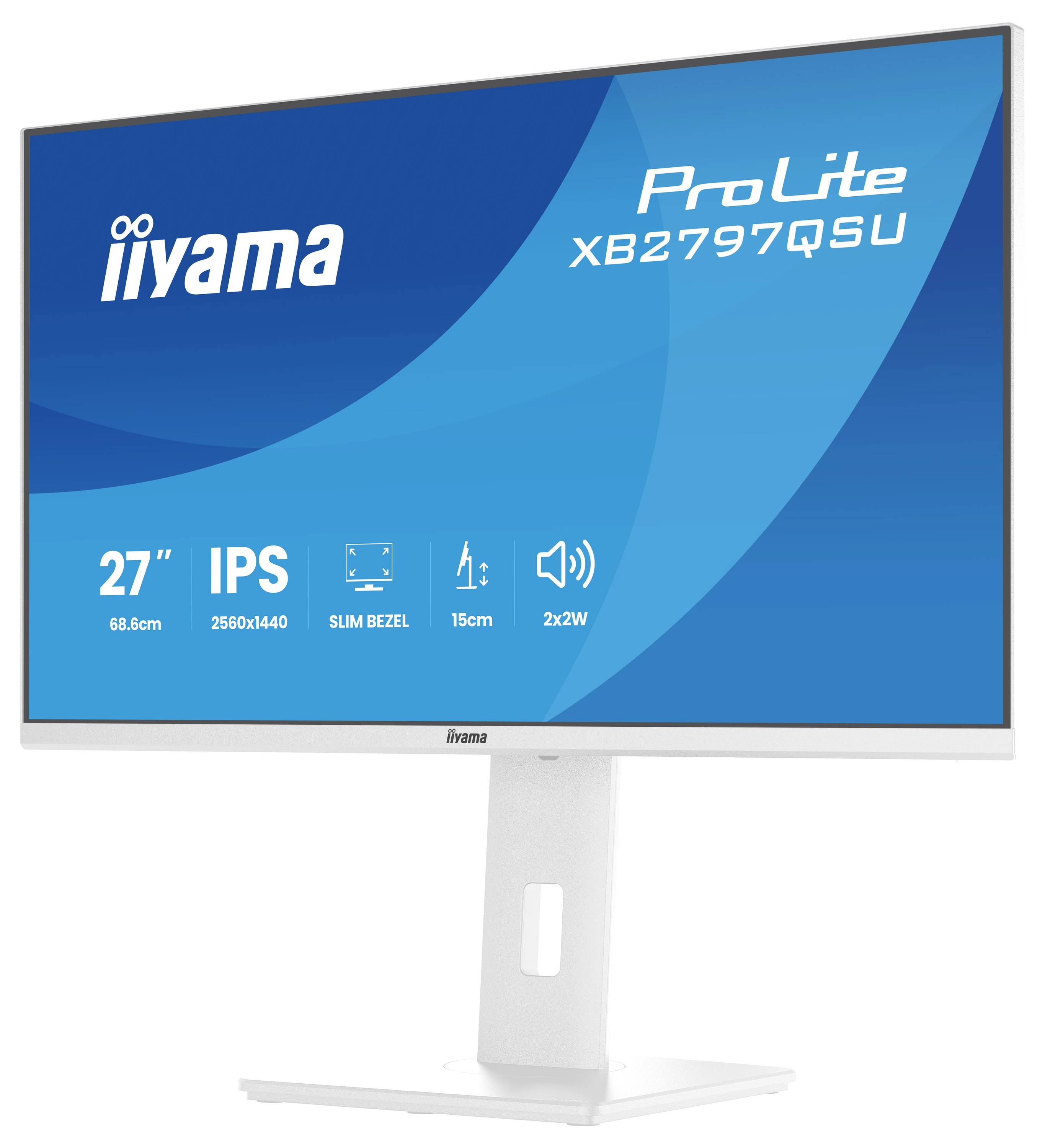 Die Stromkabel und HDMI-Kabel des 'iiyama ProLite X2791QS' sind dargestellt. Auf der linken Seite sind zwei Stromkabel mit britischen Steckern; auf der rechten Seite ist ein HDMI-Kabel.