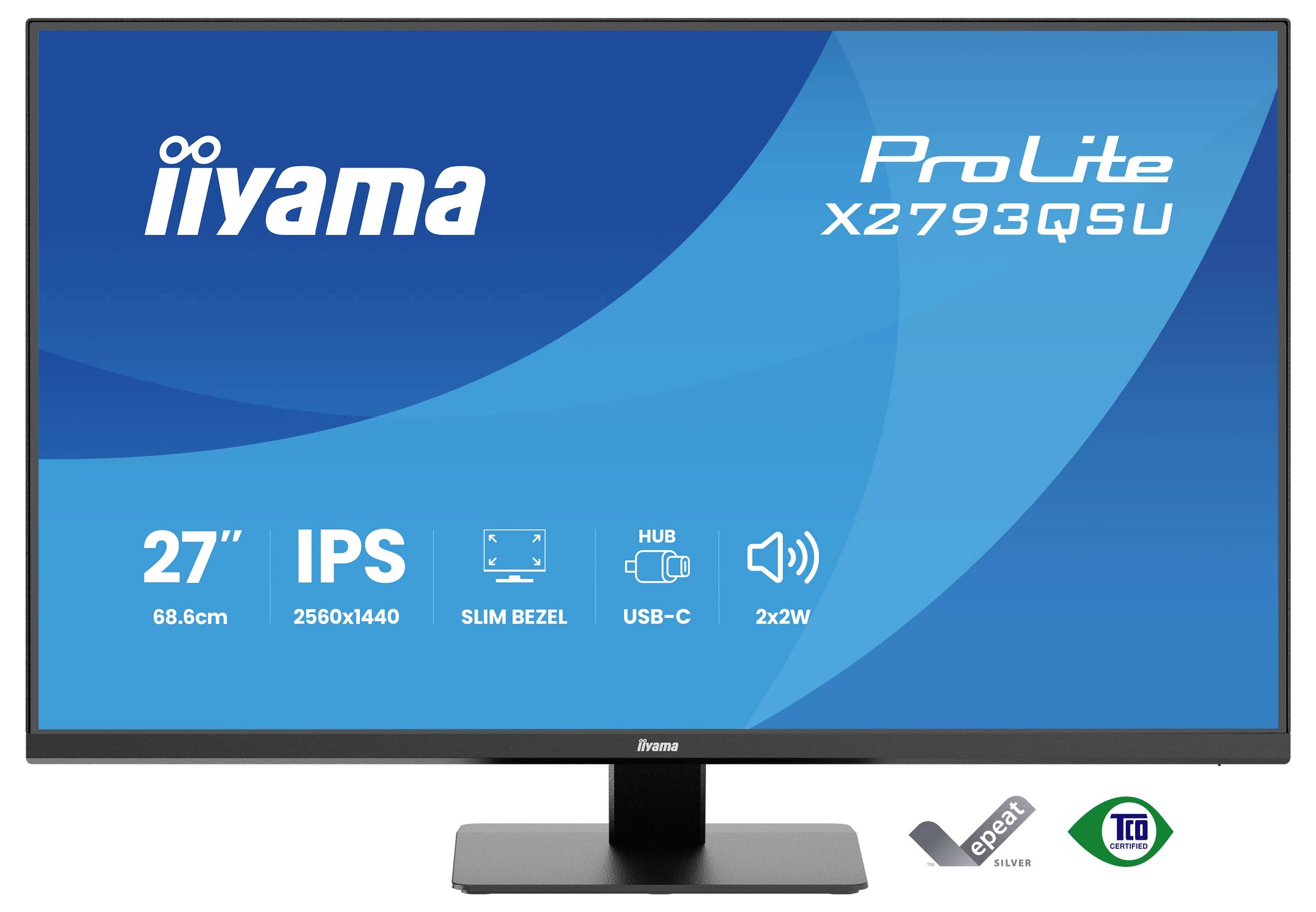 Iiyama ProLite X2793QSU Monitor mit 27-Zoll-Display, 2560x1440 Auflösung, IPS-Technologie, USB-C-Hub und schmalem Rahmen.