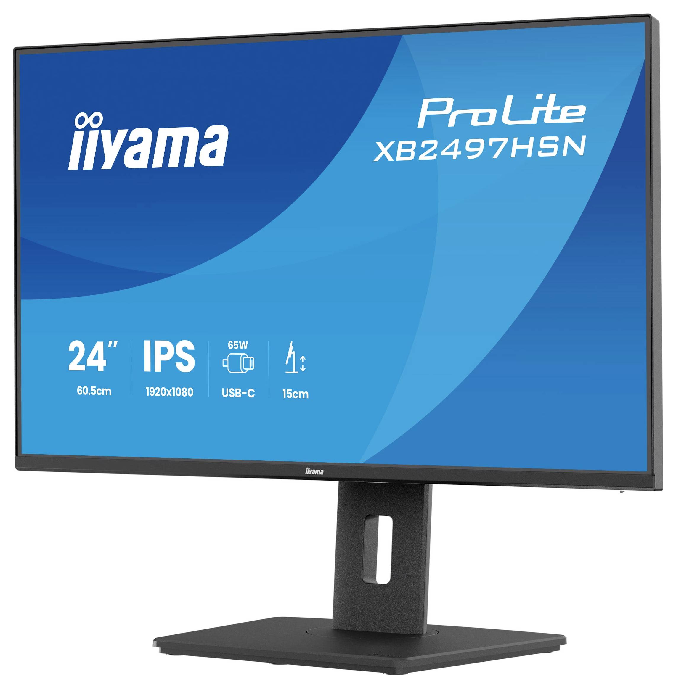 Ein schwarzer Computermonitor wird von hinten gezeigt und zeigt die Marke „iiyama