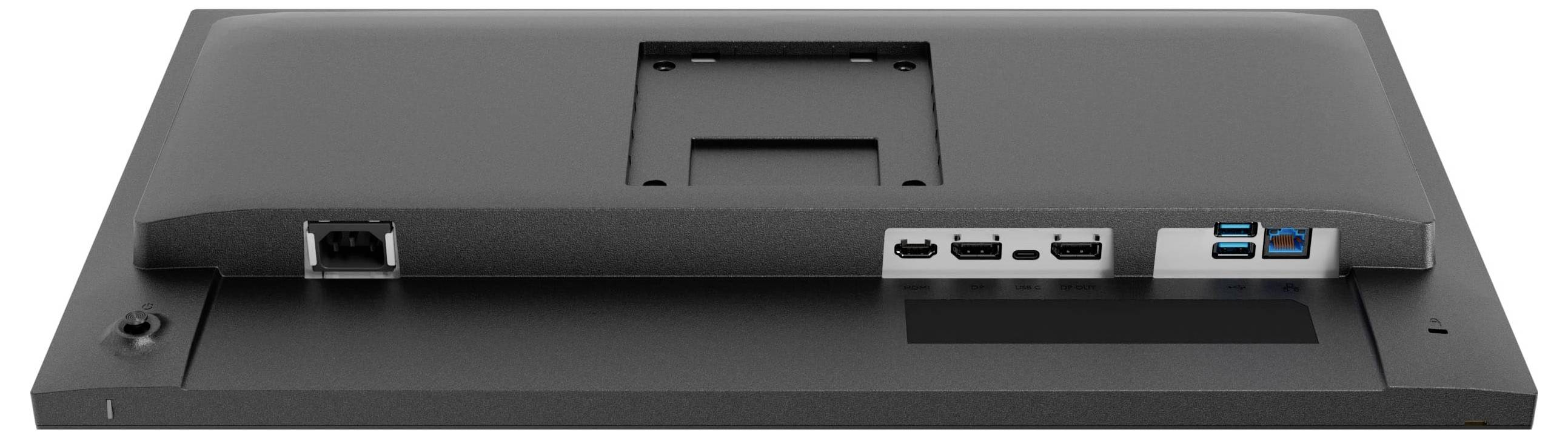 Ein Flachbildschirm, von der Seite gezeigt, der sein schlankes Profil und das Ständerdesign hervorhebt.