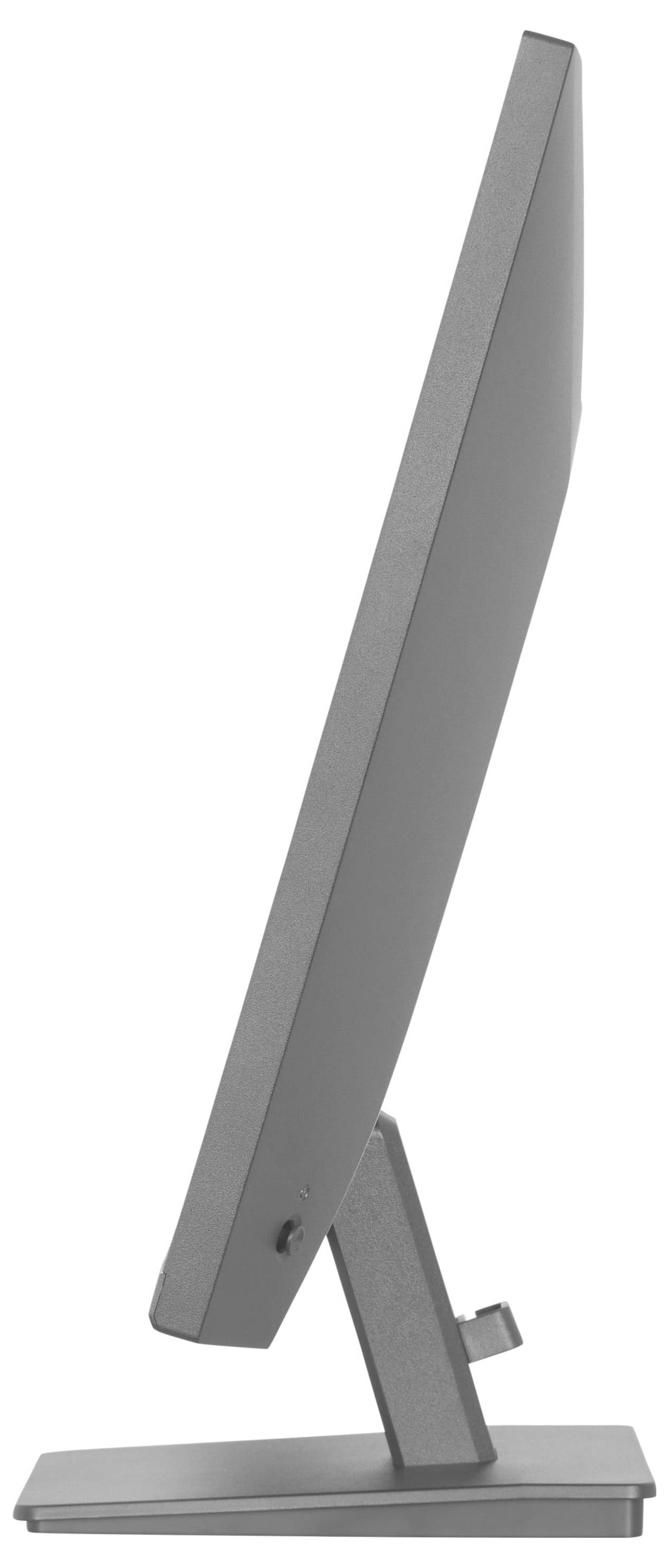 Ein dünner, moderner Computermonitor in einer Seitenprofilansicht, der sein schlankes Design und seinen minimalistischen Ständer zur Schau stellt.