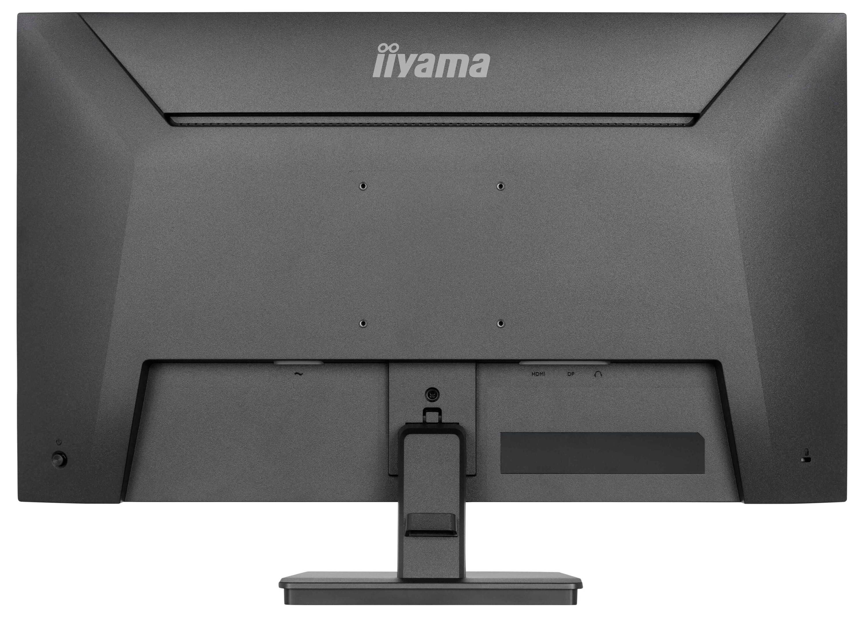 Rückansicht eines großen schwarzen Flachbildfernsehers mit sichtbaren Montageklammern und Anschlussanschlüssen; konzipiert für die Wandmontage.
