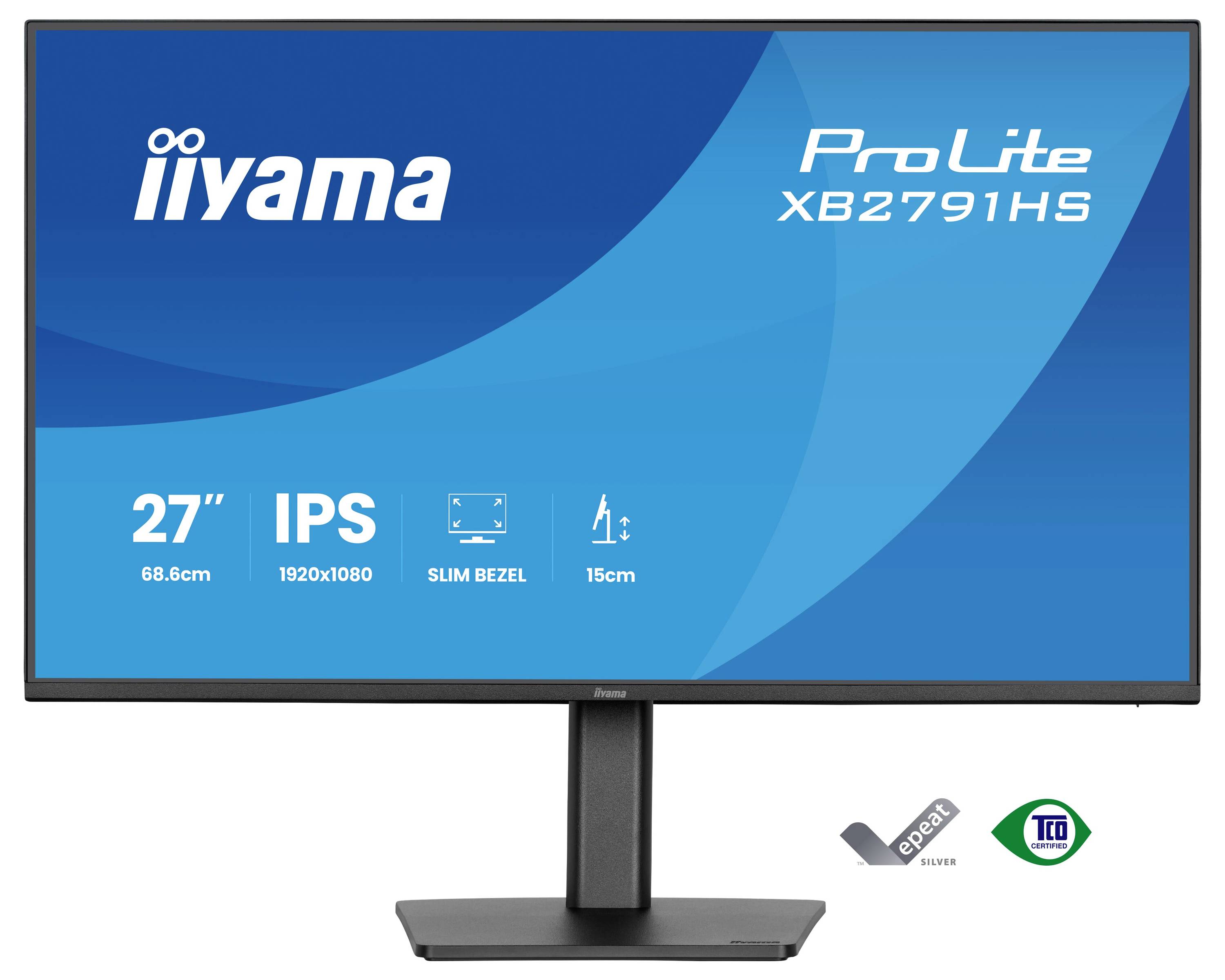 iiyama ProLite XB2791HS Monitor, 27 Zoll, IPS, 1920x1080 Auflösung, schmaler Rahmen, 15cm Höhenverstellung, ergonomisches Design.