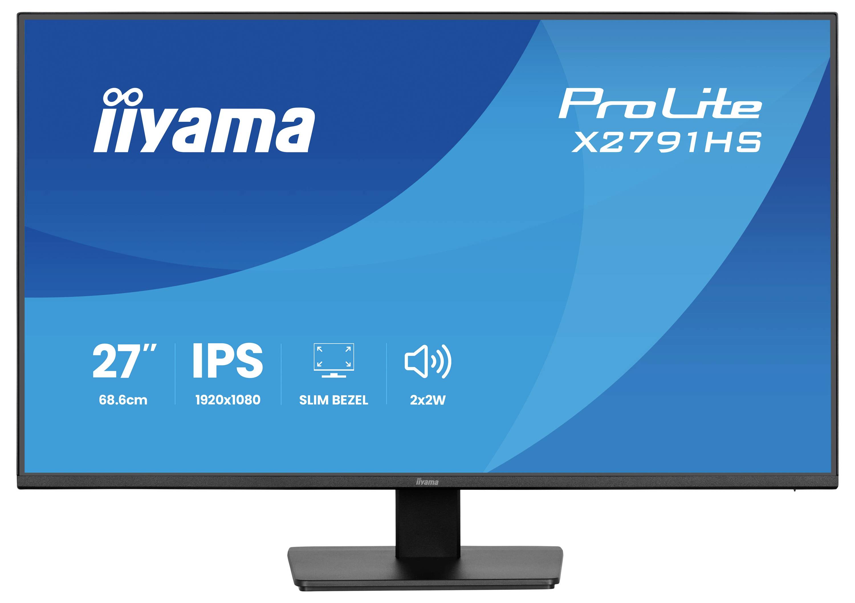 Iiyama ProLite X2791HS Monitor mit folgenden Merkmalen: 27-Zoll, IPS, 1920x1080 Auflösung, schmaler Rahmen und 2x2W Lautsprecher.