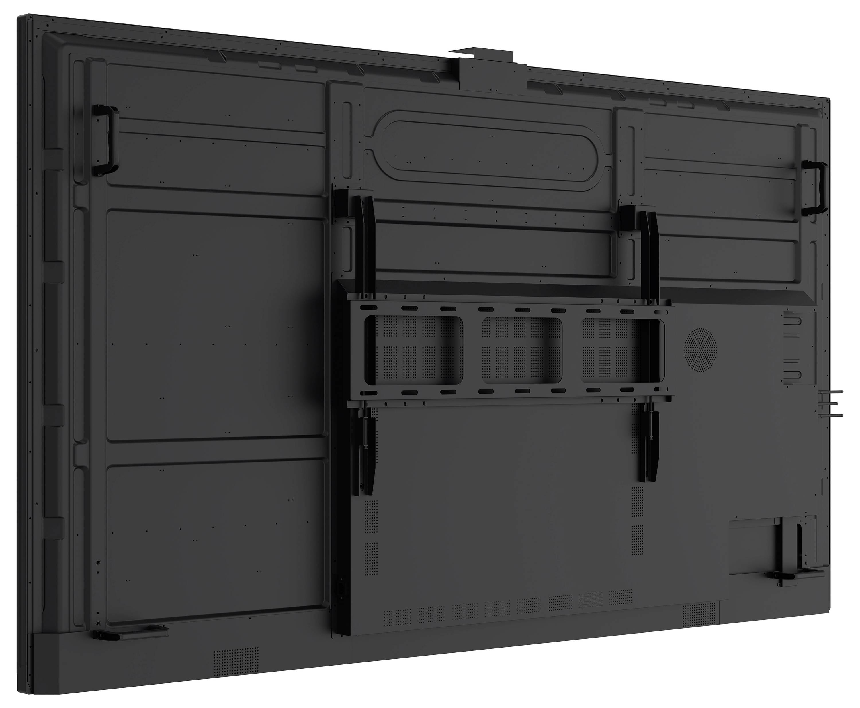 Das Bild zeigt die Rückansicht eines schwarzen Iiyama-Computermonitors auf einem Ständer und präsentiert sein elegantes Design sowie die verstellbare Halterung.