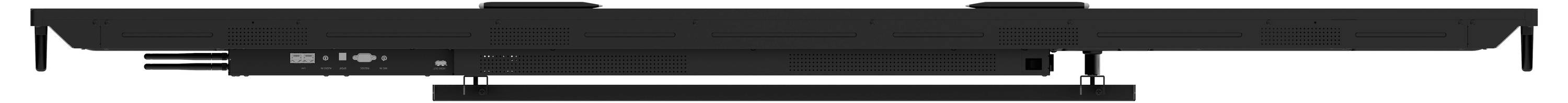 Eine schwarze, horizontale Soundbar mit sichtbaren Schaltflächen und Anschlüssen an der Seite, konzipiert zur Verbesserung des TV- oder Heimkinotons.