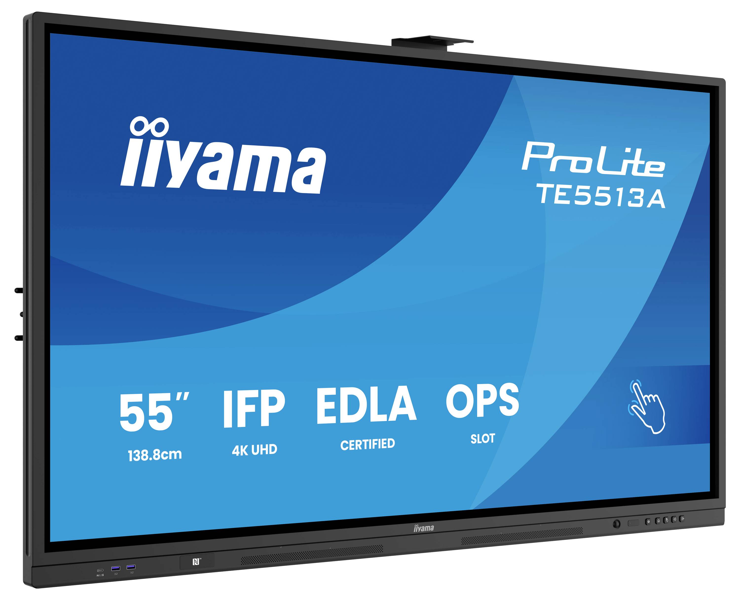 Großes interaktives Display mit dem Text „iiyama ProLite TE5513A